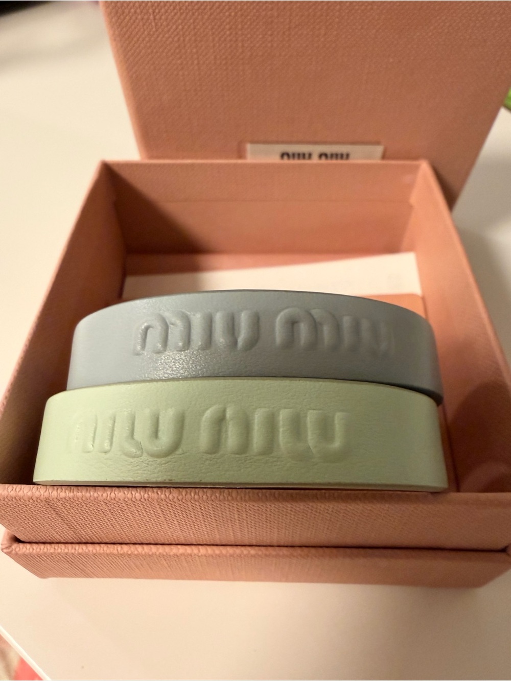 Miu Miu Embossed Leather Bracelet Set of 2